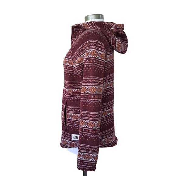 The North Face Crescent Sweater Knit Fleece Pullover Hoodie Small Burgundy - Picture 3 of 9